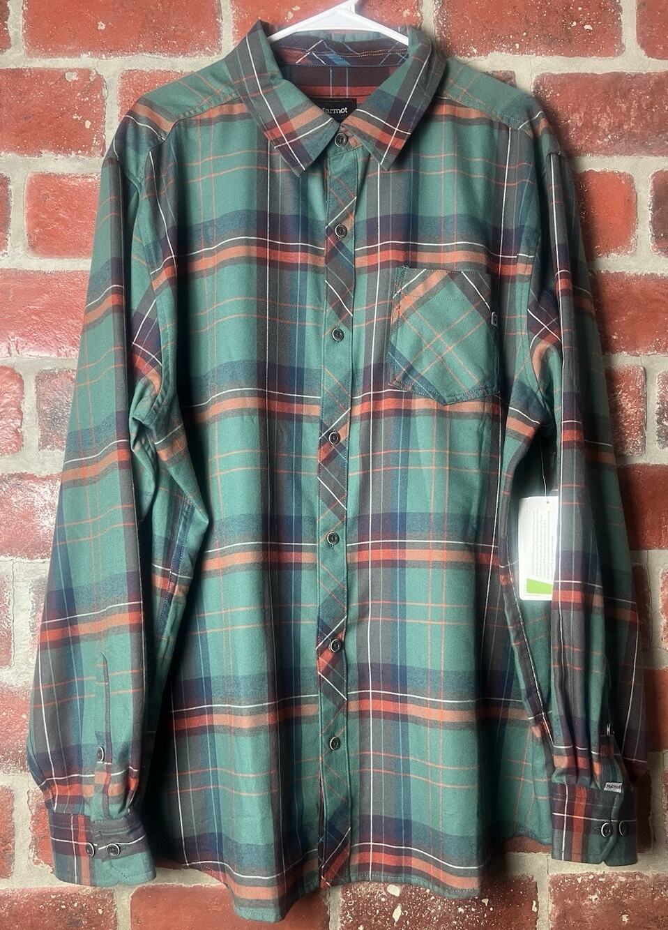 Marmot Green Plaid Anderson Lightweight Flannel Shirt Men's XXL NWT